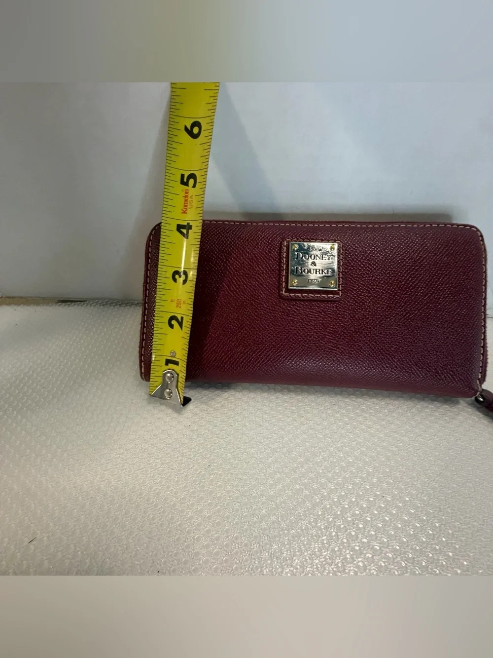 Dooney & Bourke Wine Textured Zip Wallet with Gold Plaque